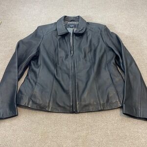 Sonoma Jacket Womens Large Black Lambskin Leather Full Zip Lined Casual Collared